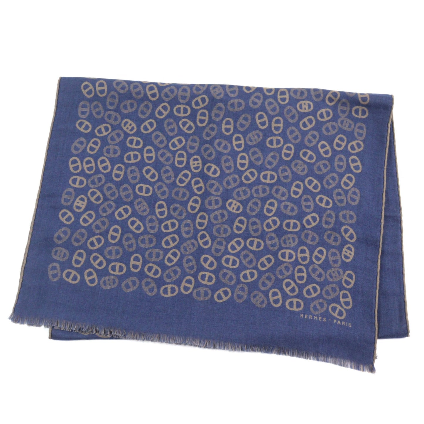 Hermes Men'S Cashmere And Silk Chaine D'Ancre All-Over Print Two-Tone Stole/Scarf In Blue Light