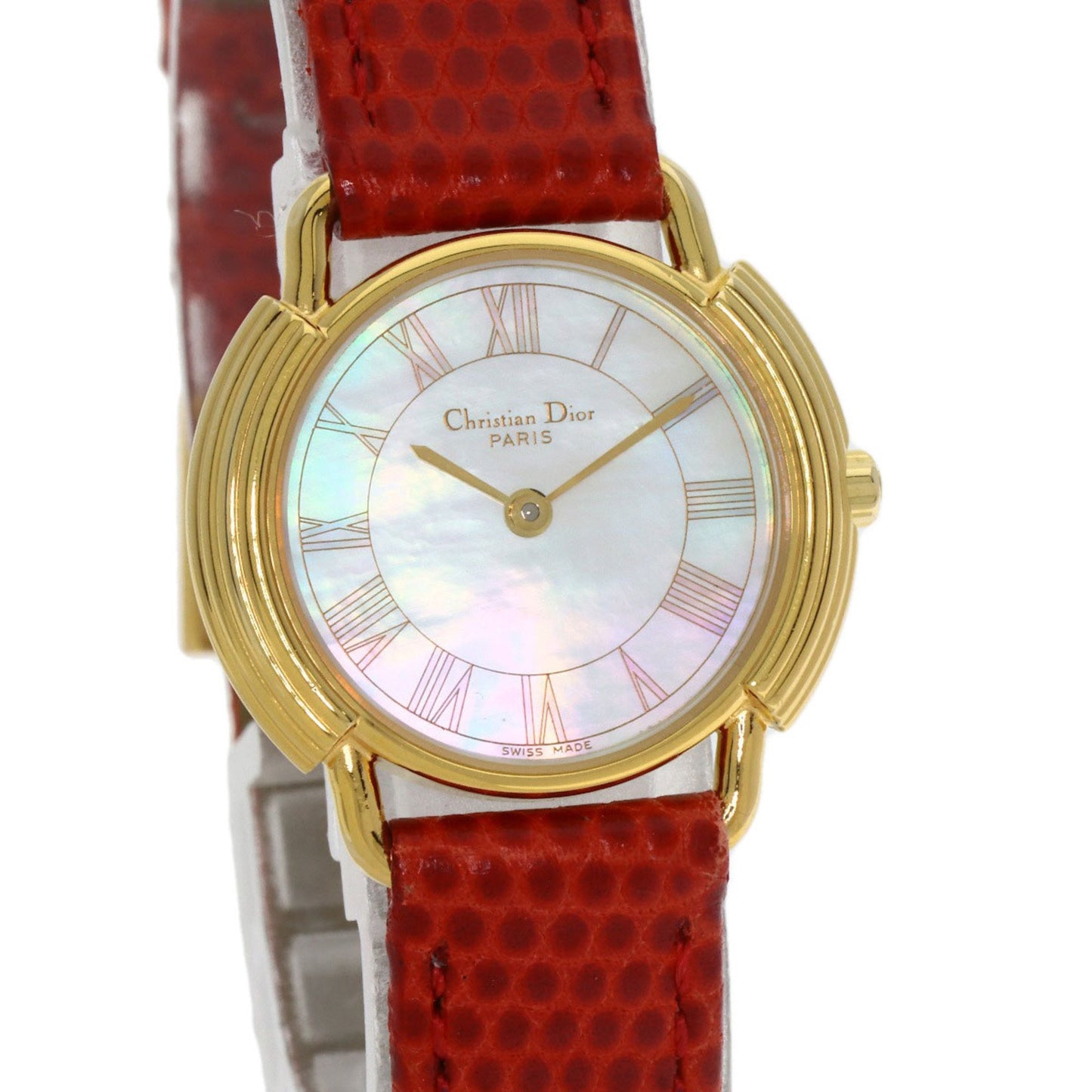 Christian Dior D58-121-2 Round Face Stainless Steel Leather Watch