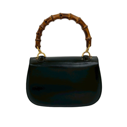 Gucci Old Gucci Bamboo Turnlock Leather Handbag/Mini Tote Bag In Black 55734