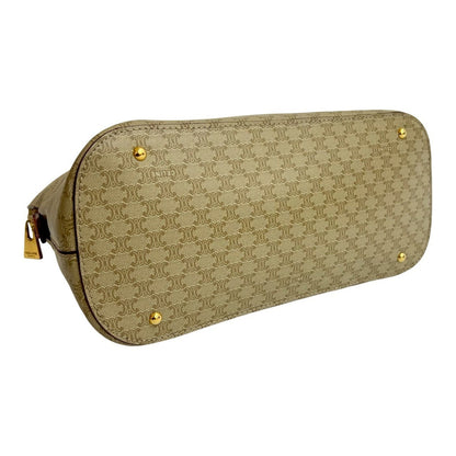 Celine Vintage Macadam Triomphe Logo Leather Handbag/Boston Bag In Beige
