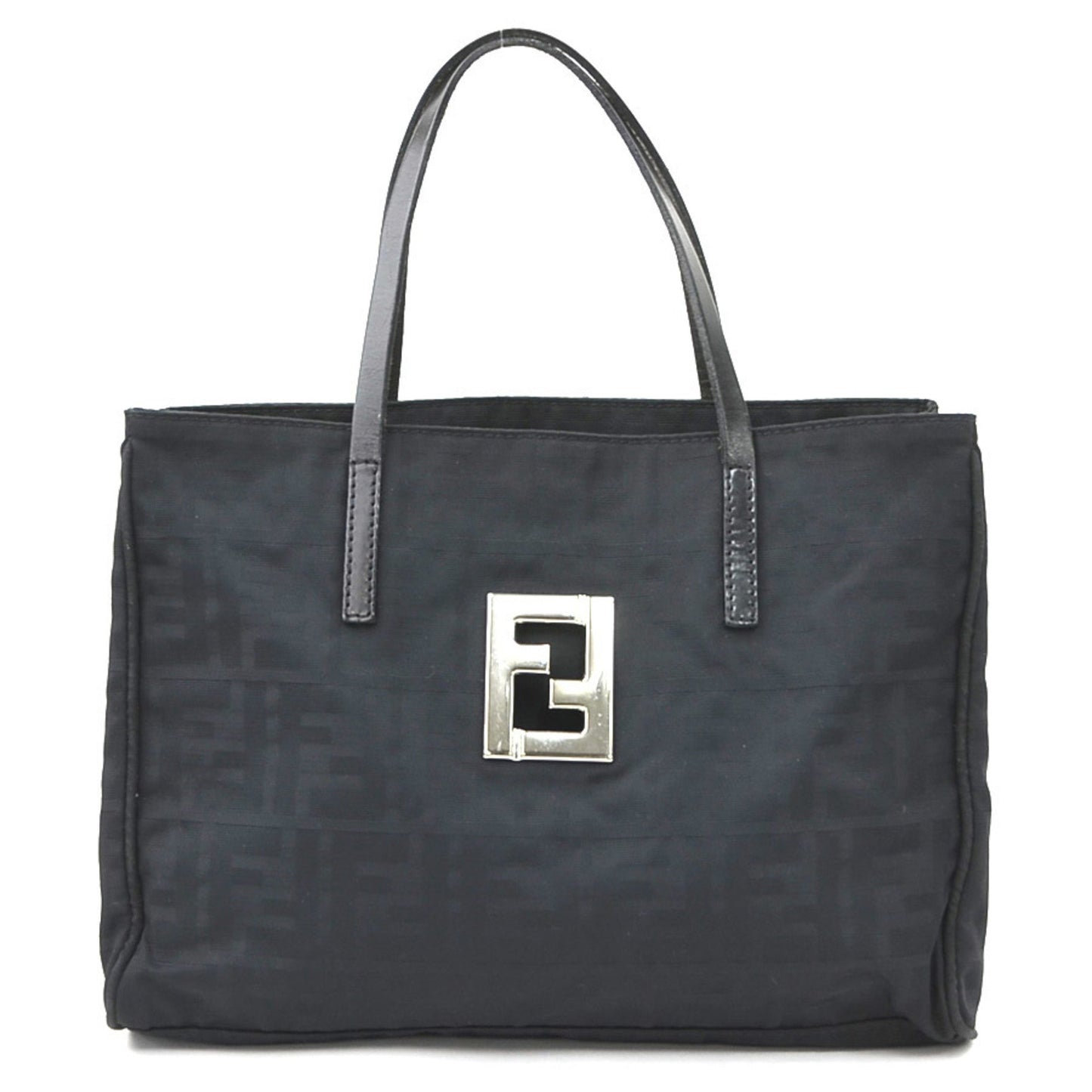 Fendi Zucca Nylon Canvas And Leather Handbag In Black Silver For Women