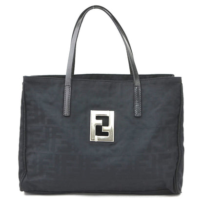 Fendi Zucca Nylon Canvas And Leather Handbag In Black Silver For Women