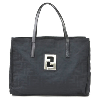 Fendi Zucca Nylon Canvas And Leather Handbag In Black Silver For Women