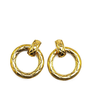 Chanel Matelasse Round Circle Swing Earrings Gold Plated