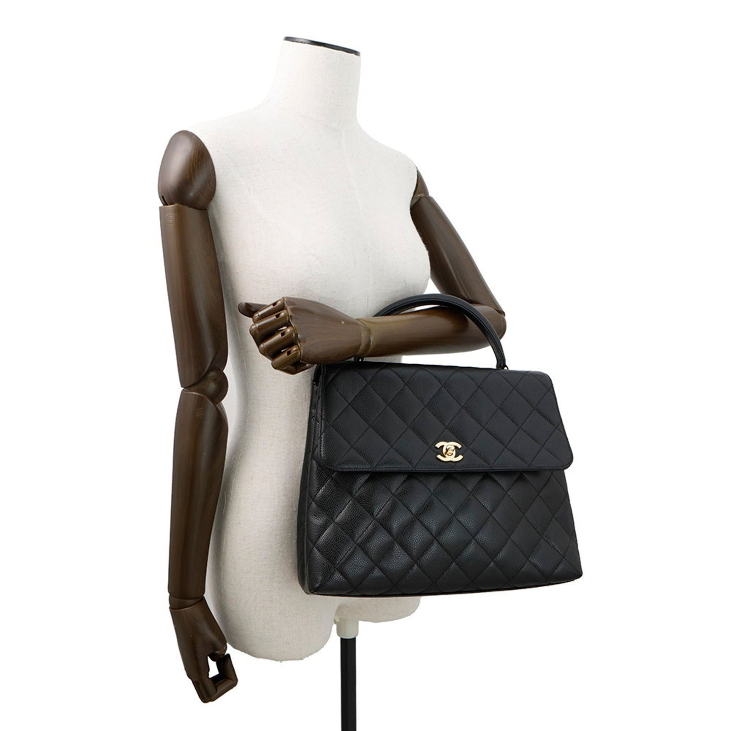 Chanel Matelasse Coco Mark Caviar Leather Handbag A12397 Handle Bag Black