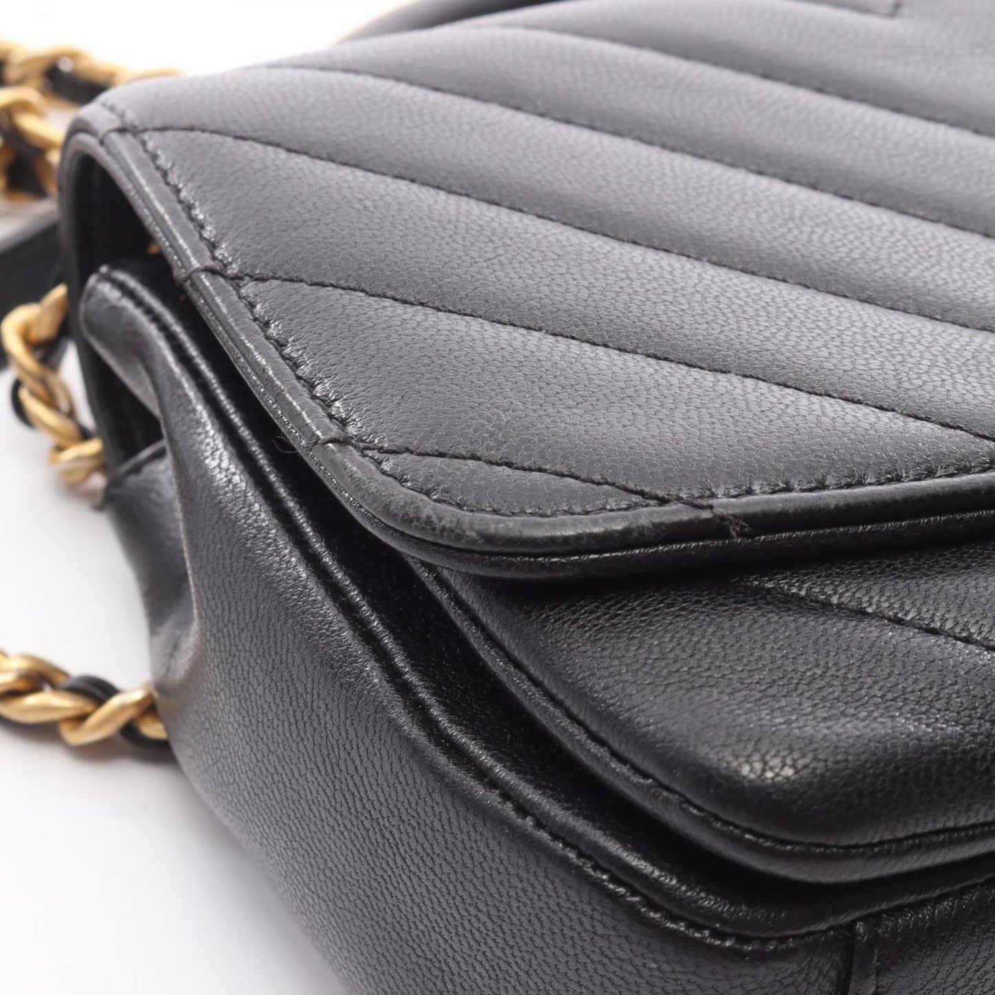 Chanel Chevron V-Stitch Top Handle Shoulder Bag Leather