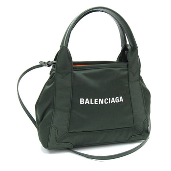 Balenciaga Handbag Navy Cabas Xs 390346 Khaki Green Nylon Leather Shoulder Bag