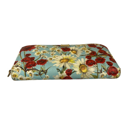 Dolce & Gabbana Floral Print Round Zip Long Wallet In Light Blue