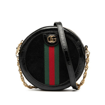 Gucci Ophidia Gg Marmont Mini Round Chain Shoulder Bag 550618 In Black Patent Leather