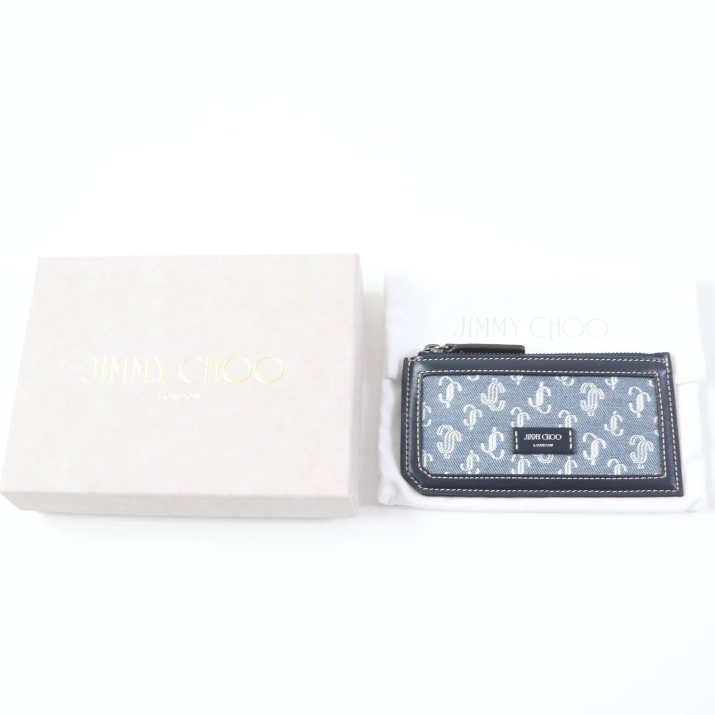 Jimmy Choo Casey Jc Monogram Denim Leather Wallet/Coin Case