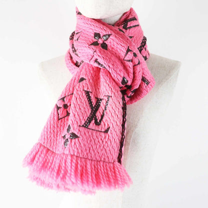 Louis Vuitton M76070 Echarpe Logomania Shine Wool And Silk Rose Pop Fringed Knit Scarf