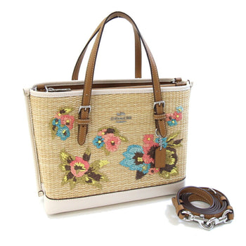 Coach Mori Tote 25 Handbag Cj574 Natural Ivory Brown Straw Leather Shoulder Bag Basket Floral Mini