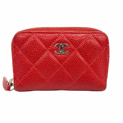 Chanel Wallet/Coin Case Matelasse Caviar Leather Red