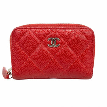 Chanel Wallet/Coin Case Matelasse Caviar Leather Red