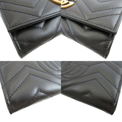 Like New Gucci Gg Marmont 443436 Leather Black Bi-Fold Long Wallet 0847Gucci