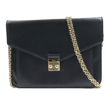Christian Dior Chain Wallet Clutch Bag Leather Black
