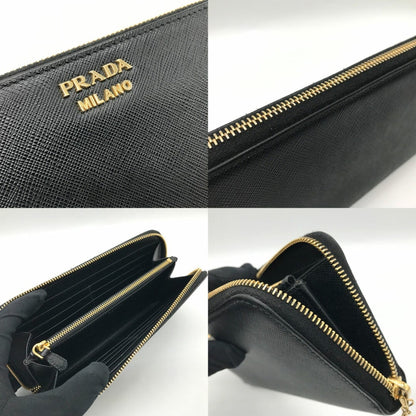 Prada Long Wallet Round Saffiano Leather Black