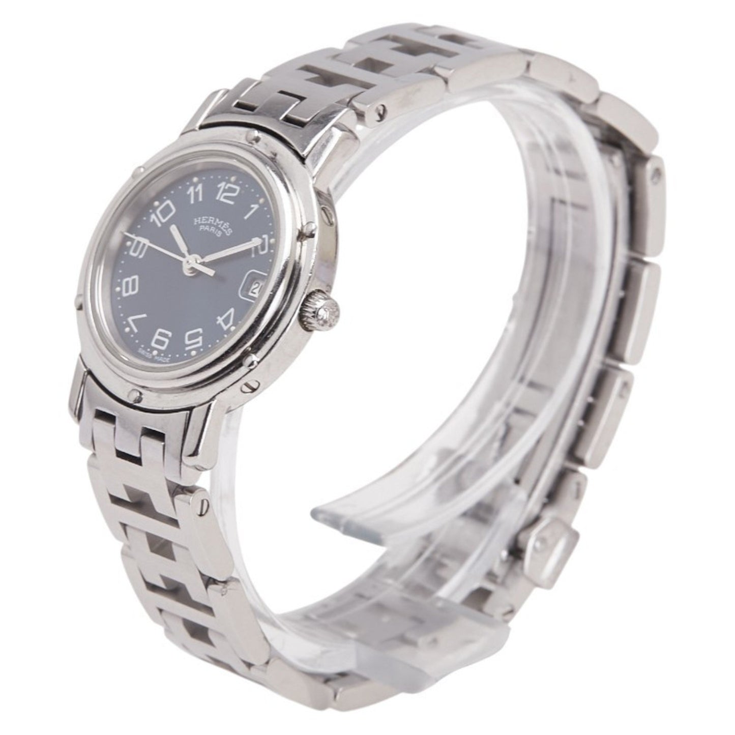 Herms Clipper Watch Cl4.210 Quartz Navy Dial Stainless Steel
