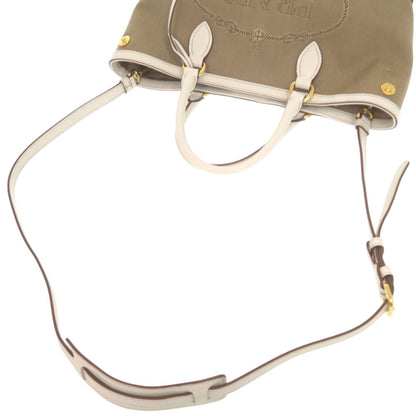 Like New Prada Logo Jacquard 1Ba172 Leather Corda Talc Beige White Shoulder Bag 0780 Prada