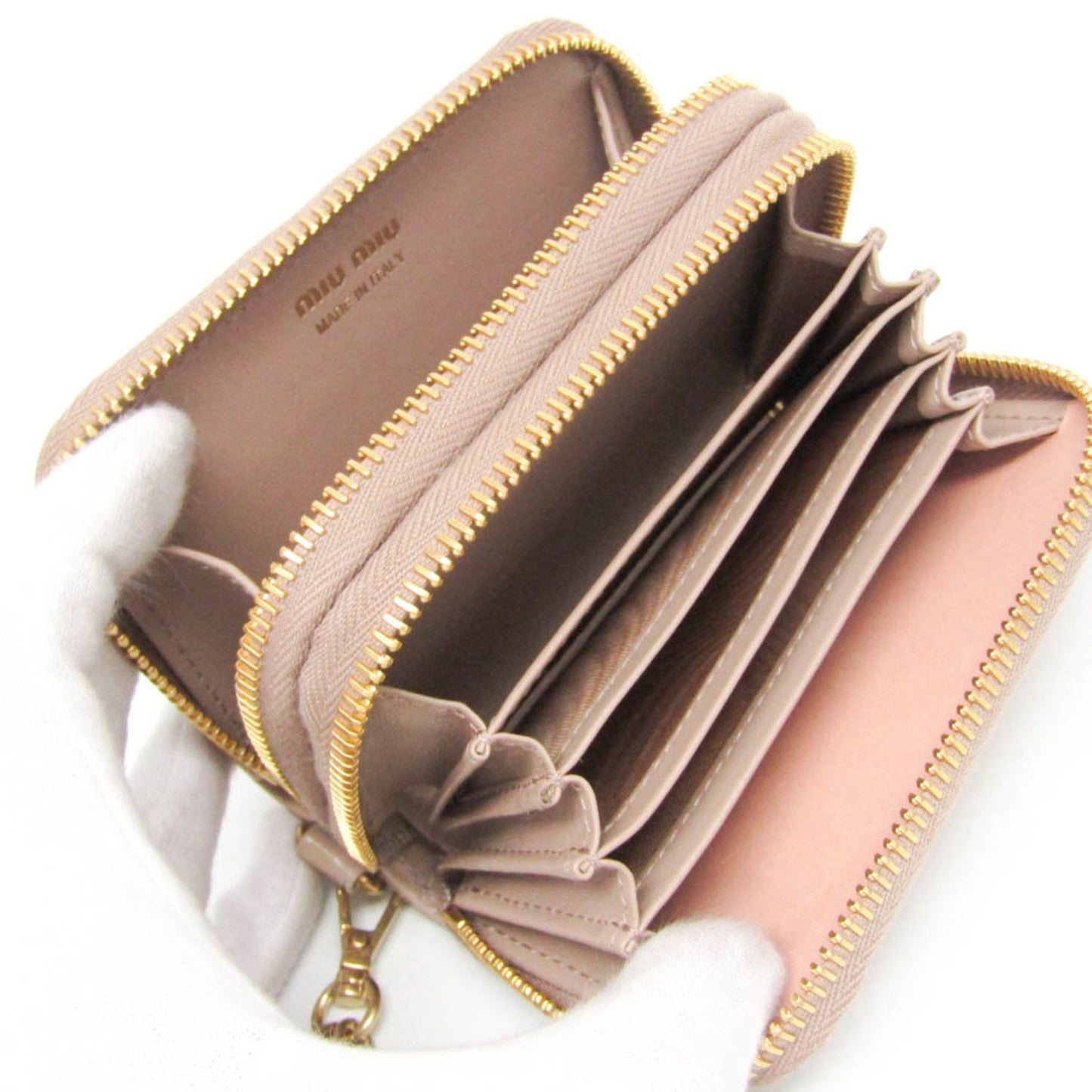 Miu Miu Double Zipper 5Mc078 Leather Card Case Pink Beige