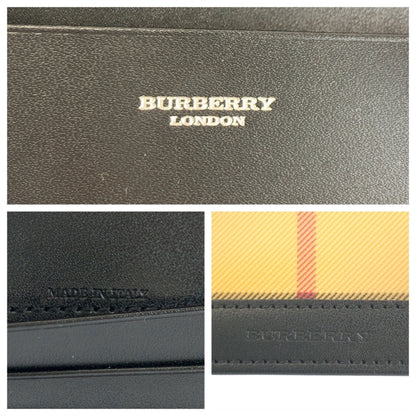 Burberry Check Pattern Beige Black Pvc Card Case Business Holder