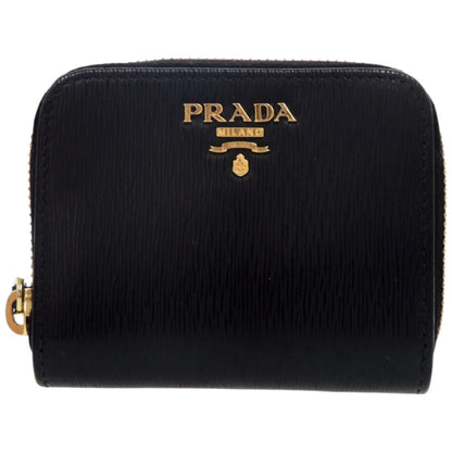 Prada Round Zipper Wallet 1Mm268 Leather Gold Hardware Black Coin Case 0691 Prada
