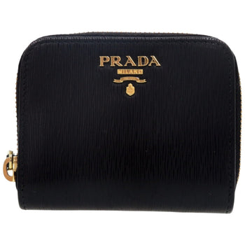 Prada Round Zipper Wallet 1Mm268 Leather Gold Hardware Black Coin Case 0691 Prada