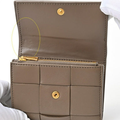 Bottega Veneta Cassette Tri-Fold Wallet 750245 Intrecciato Leather Taupe Gray E-156538