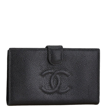 Chanel Coco Mark Long Wallet Black Caviar Skin