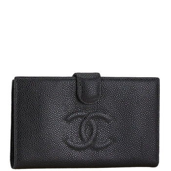 Chanel Coco Mark Long Wallet Black Caviar Skin