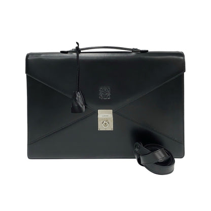Loewe Anagram Logo Leather Genuine 2-Way Business Bag Handbag Shoulder Black 86242