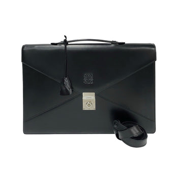Loewe Anagram Logo Leather Genuine 2-Way Business Bag Handbag Shoulder Black 86242
