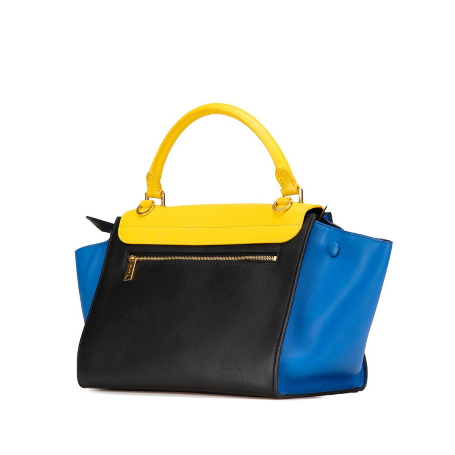 Celine Trapeze Tricolor Handbag Shoulder Bag 2Way Yellow Black Blue Leather