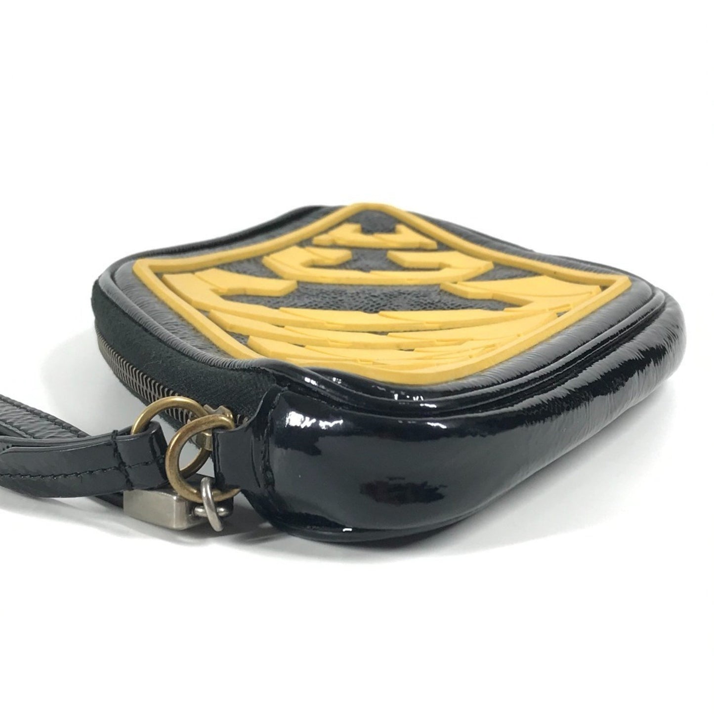 Gucci 524316 Game List Logo Strap Pouch Clutch Bag In Patent Leather/Rubber