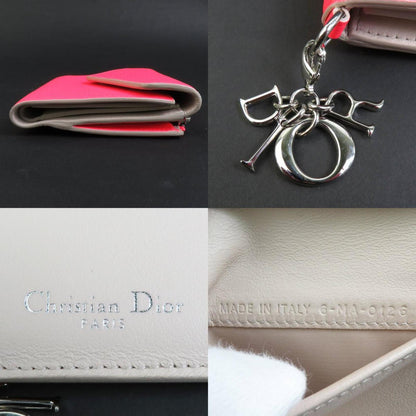 Christian Dior Tri-Fold Wallet Leather Neon Pink