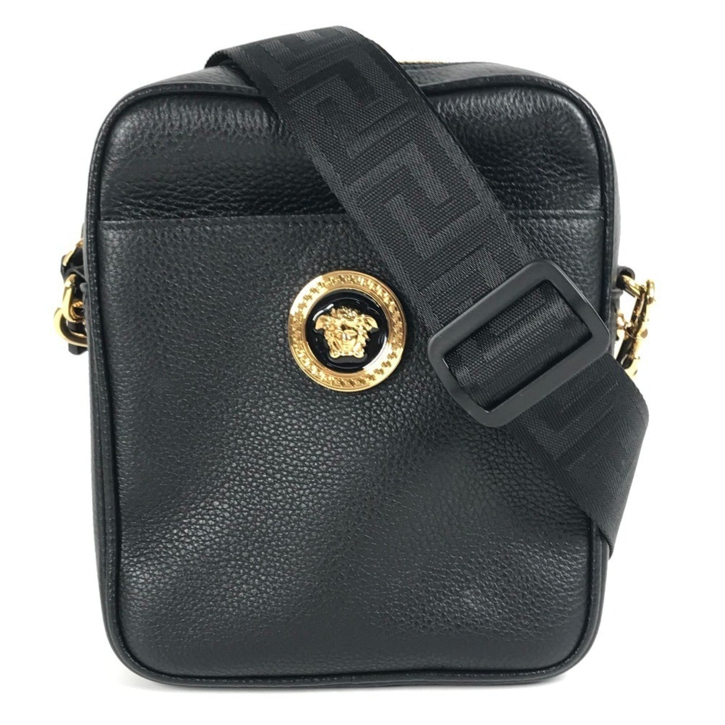 Versace Medusa Logo Pochette Shoulder Bag In Black Leather