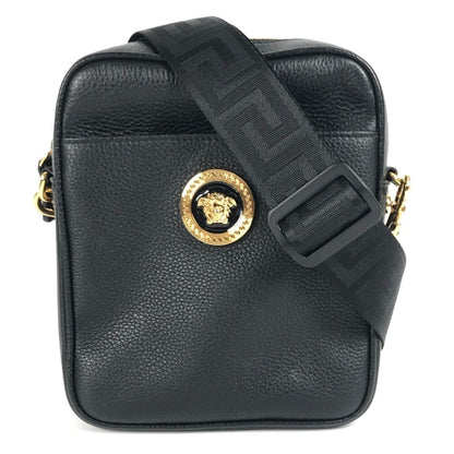 Versace Medusa Logo Pochette Shoulder Bag In Black Leather