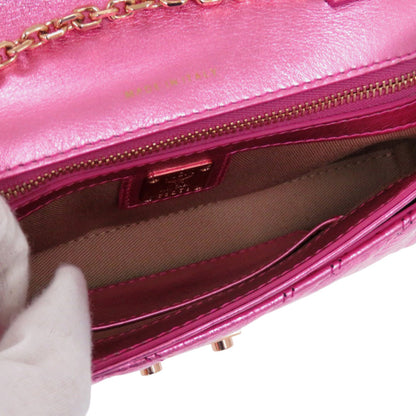 Like New Mcm Calfskin Metallic Pink Shoulder Bag With Gold Hardware And Chain Closure