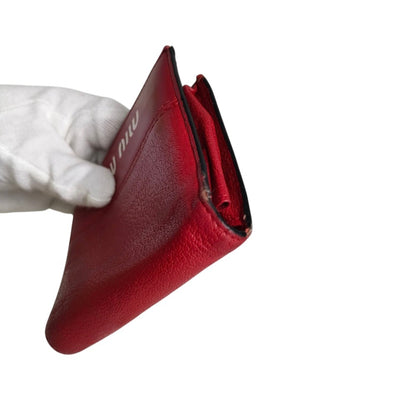 Miumiu Miu Madras City Calfskin Logo Compact Wallet Bifold 5Mv204 Red With Box