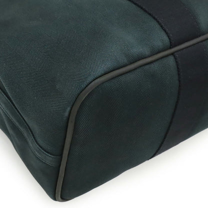 Hermes Valparaiso Mm Handbag Tote Bag In Toile Chevron Leather Black.