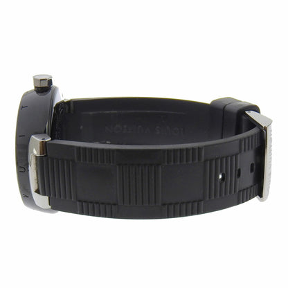 Louis Vuitton Tambour Gmt Watch Q113K Stainless Steel X Rubber Automatic Black Dial