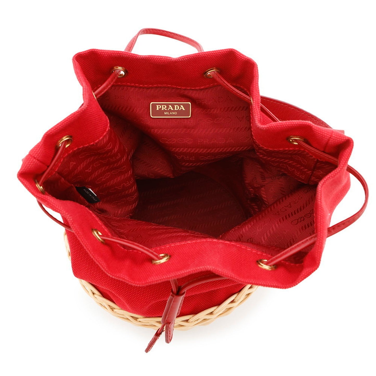 Prada Handbag Drawstring Bucket Bag Canvas Raffia 1Bh115 Prada 2-Way