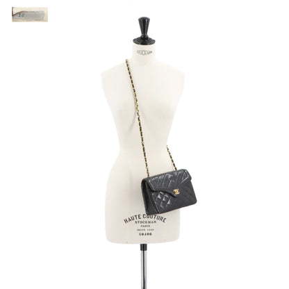 Chanel Matelasse Chain Shoulder Bag Leather Black Gold Metal Fittings