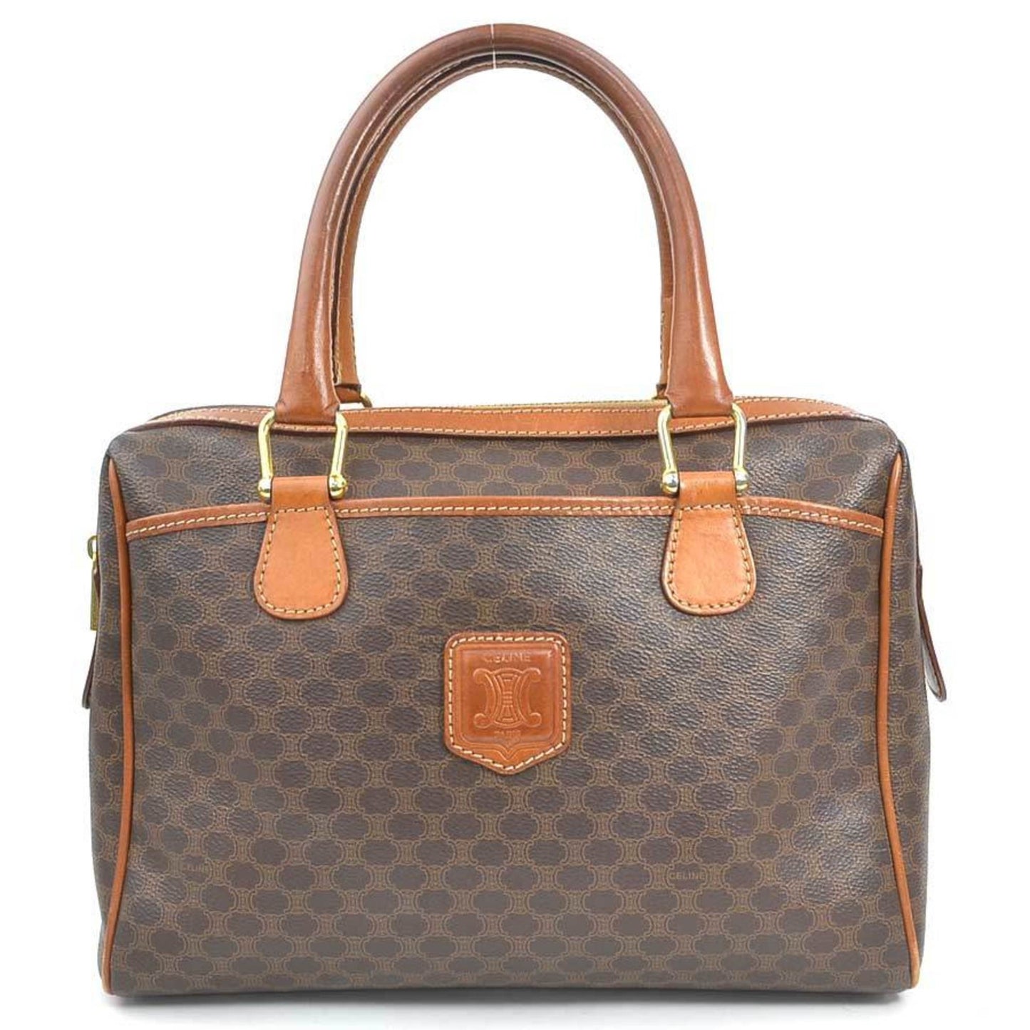Celine Handbag In Brown And Gold Macadam Leather
