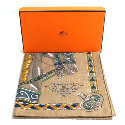 Hermes Carr 45 Gavroche Harnais De Coeur Arne De Coeur Scarf Muffler Caramel / Moldore Green
