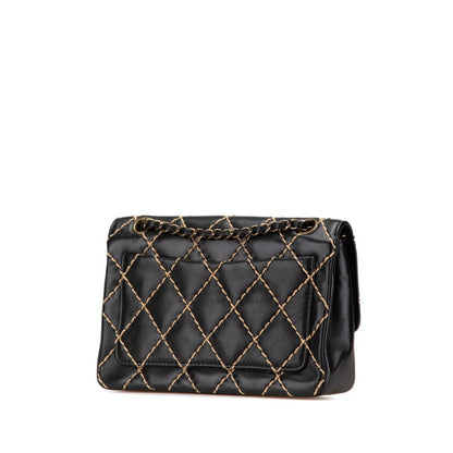 Chanel Coco Mark Wild Stitch Chain Shoulder Bag In Black Lambskin