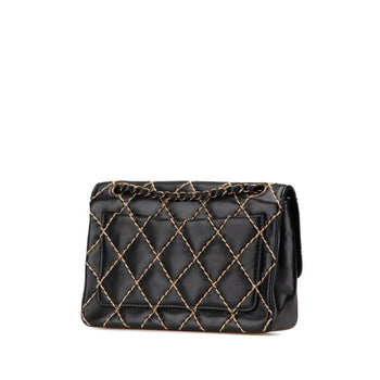 Chanel Coco Mark Wild Stitch Chain Shoulder Bag In Black Lambskin