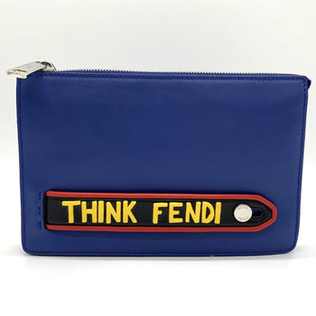 Fendi 7Va350 Vocabulary Clutch Bag Think Second Pouch Blue Leather