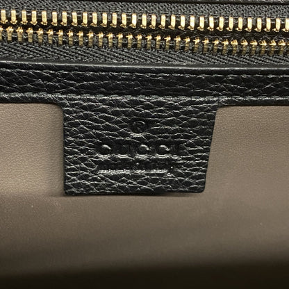 Gucci Bamboo Shoulder Bag 387611 Leather Black Champagne