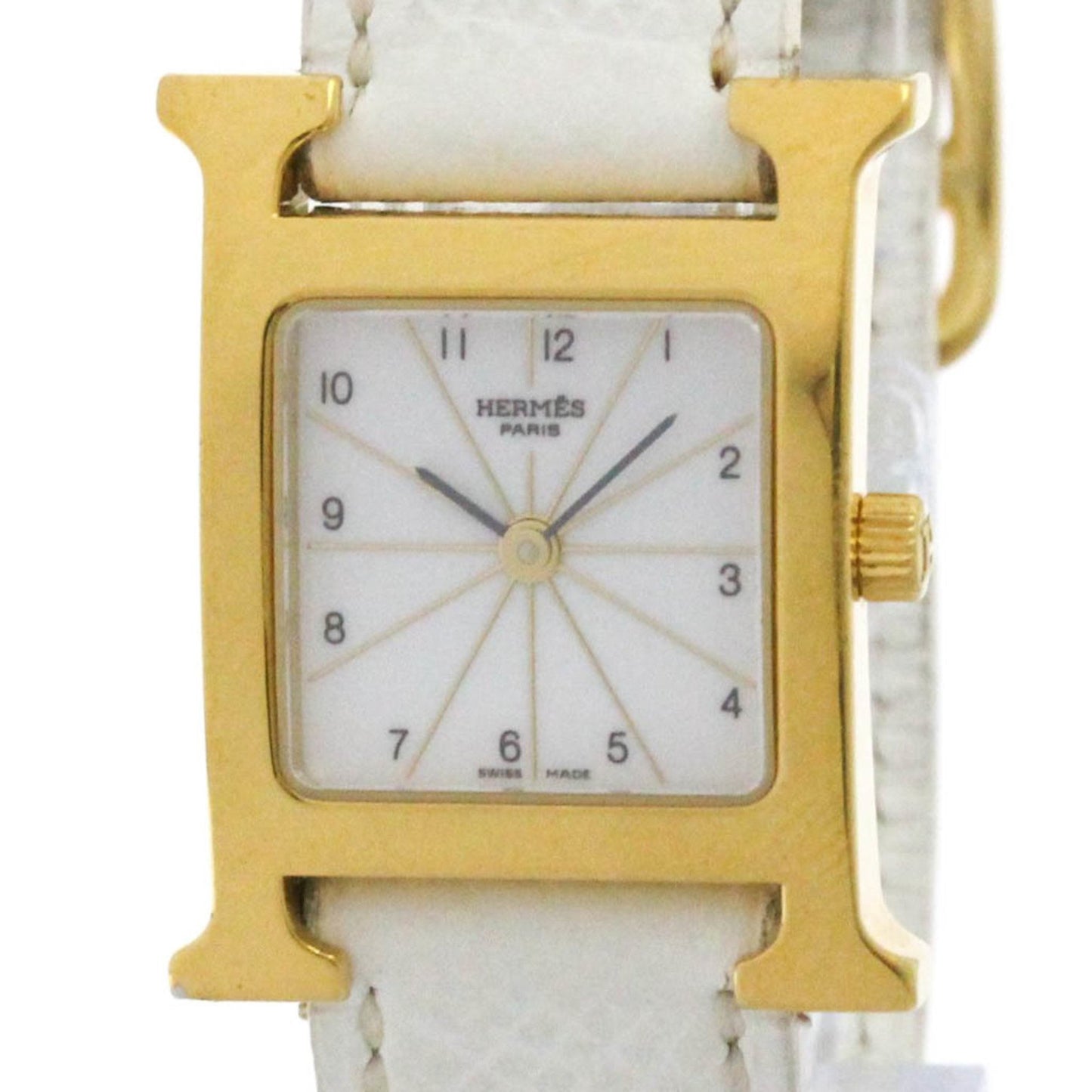 Hermes H Watch Gold Plated Leather Quartz